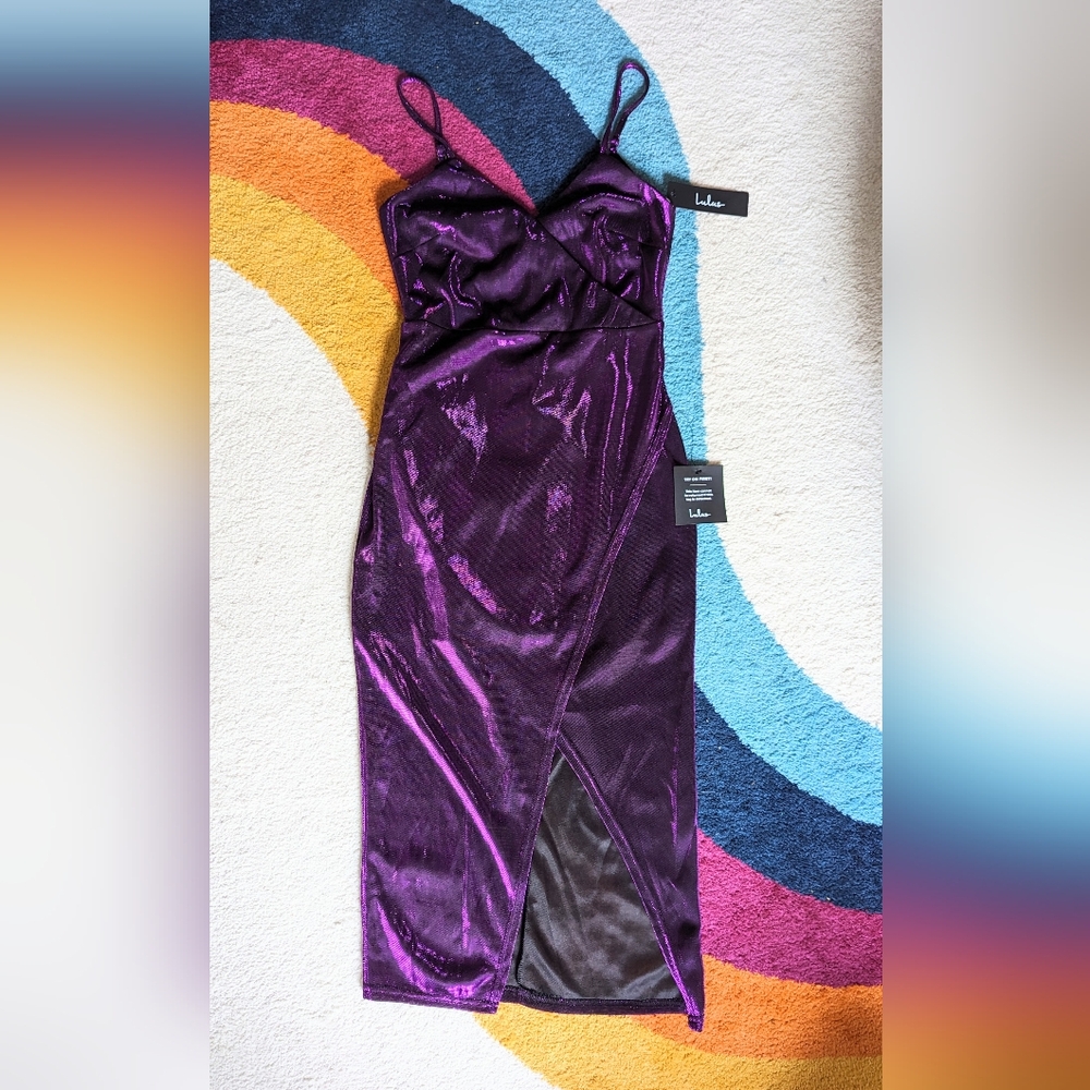 NWT Lulu's Purple Metallic Shimmer Dress - Picture 14 of 14